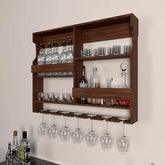 ONIJA Wooden Wall Mounted Wine Rack, Bar Cabinet with Glass Storage, Wall Hanging Mini Bar Reverse Glass Hanging Organizer for Home Wine Rack/Holder Size 30 x 24 Inch (Rose Wood) (Mahogany)
